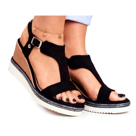 BUGO Damen Sandalen mit Keilabsatz Schwarz Rosa