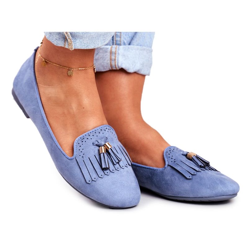 BUGO Damen Slipper Blue Lords Fringes Therese blau