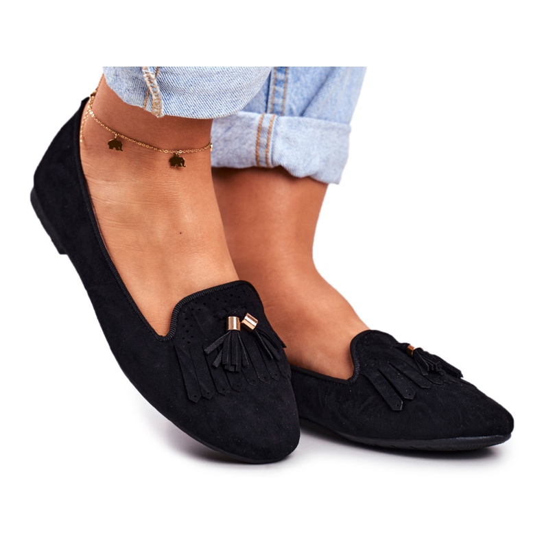 BUGO Damen Slipper Black Lords Fringes Therese schwarz