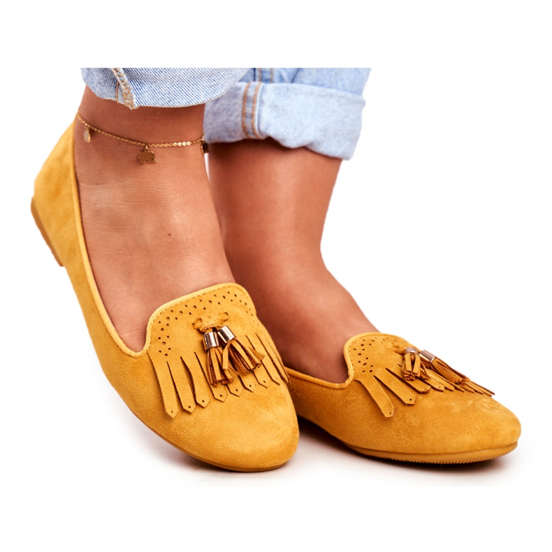 BUGO Damen Slipper Yellow Lords Fringes Therese gelb