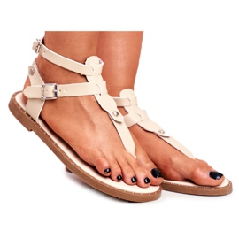 Lu Boo Damen Sandalen Beige Japanische Gladiatoren Achilla