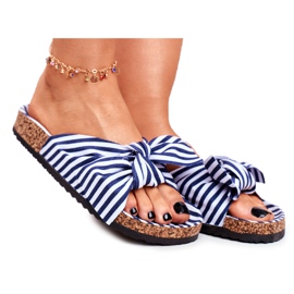 BUGO Hausschuhe für Damen mit Pin-up-Schleifen Navy Blue Verrone weiß marineblau