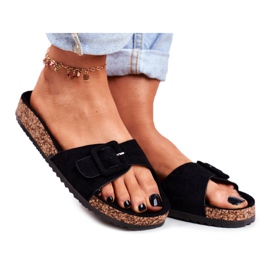 BUGO Damen Hausschuhe Schnallenverstellung Schwarz Rosaline