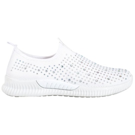 SHELOVET Weiße Schuhe mit Kristallen