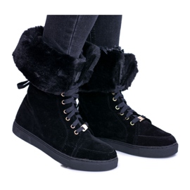 Schwarze Wildleder Booties Lu Boo Timberki mit Fell