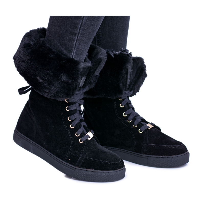 Schwarze Wildleder Booties Lu Boo Timberki mit Fell