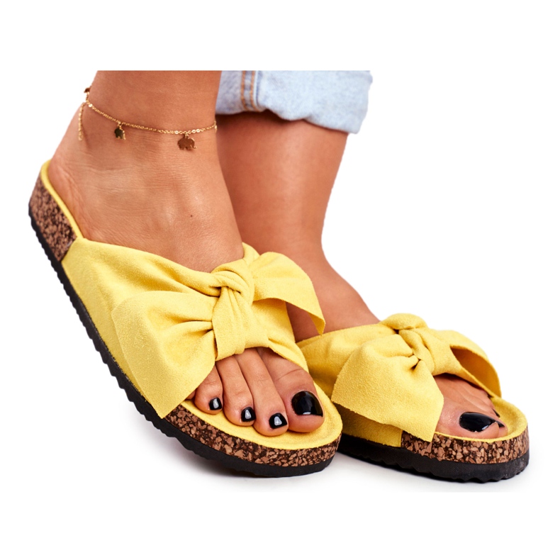 PS1 Gelbe Hausschuhe für Damen mit Korkschleife Wendy