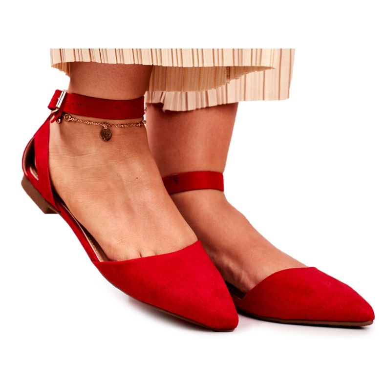 PS1 Rote flache Ballerinas für Damen mit Gürtel mit Allison Spitz