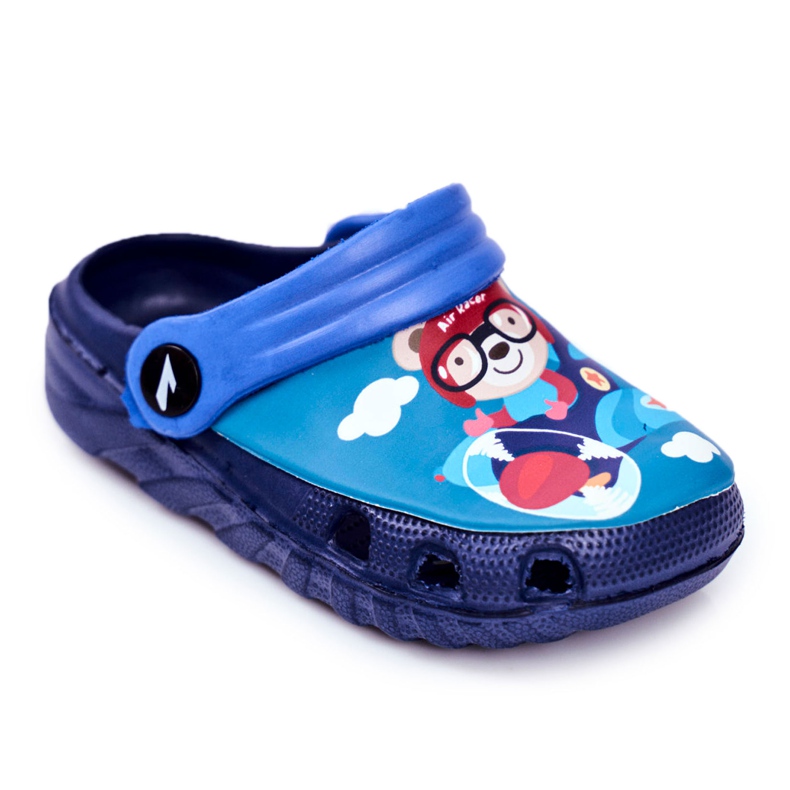 Kinder Hausschuhe Schaumstoff Crocs Marineblau Teddybär Pilot SuperFly navy blau