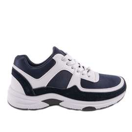 Dunkelblauer modischer Sport-Sneaker aus Öko-Leder CH005 weiß marineblau