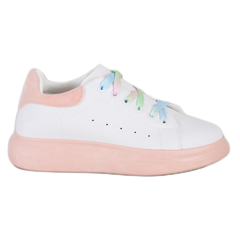 SHELOVET Sneakers mit bunten Schnürsenkeln weiß rosa