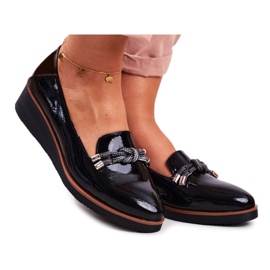 Vinceza Schwarze Damenmokassins mit Lackierung auf dem Abba-Keil