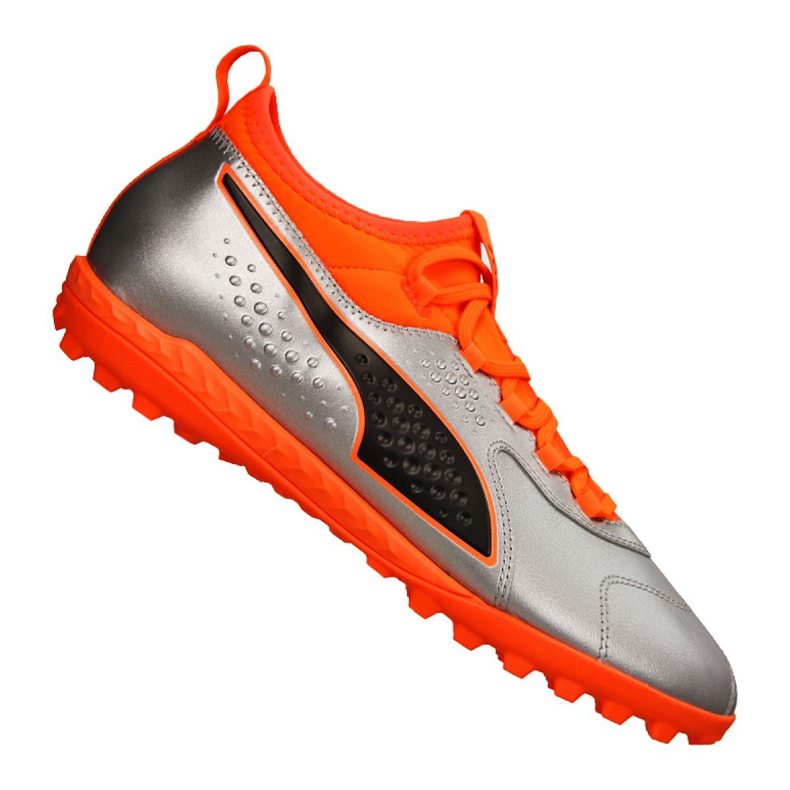 Puma One 3 Lth Tt M 104745-01 Fußballschuhe grün, orange, grau / silber silber-