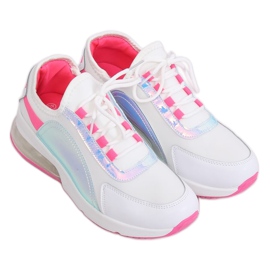 Weiße Damen Sportschuhe F-3336 WHITE / FUSHIA rosa