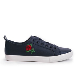 Marineblaue Turnschuhe mit Blume 1727-02 navy blau