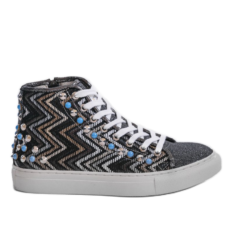 Schwarze hohe Sneakers reich verziert D17-27027 mehrfarbig