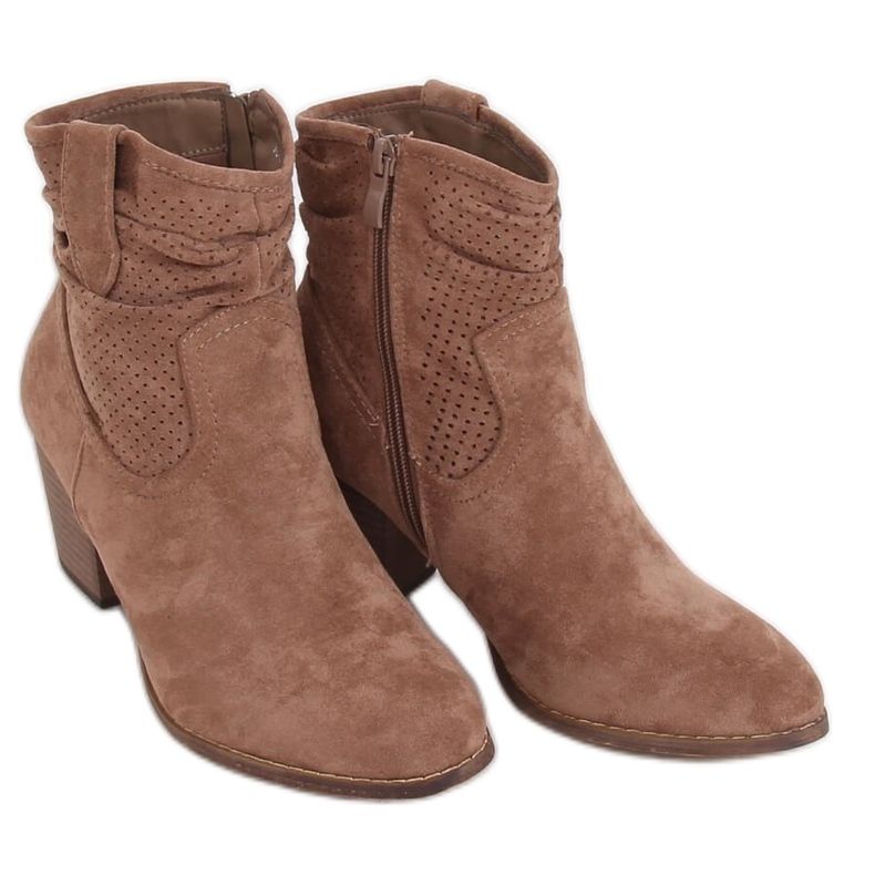 Beige Stiefel mit hohen Absätzen 100-987B0-2 Khaki braun