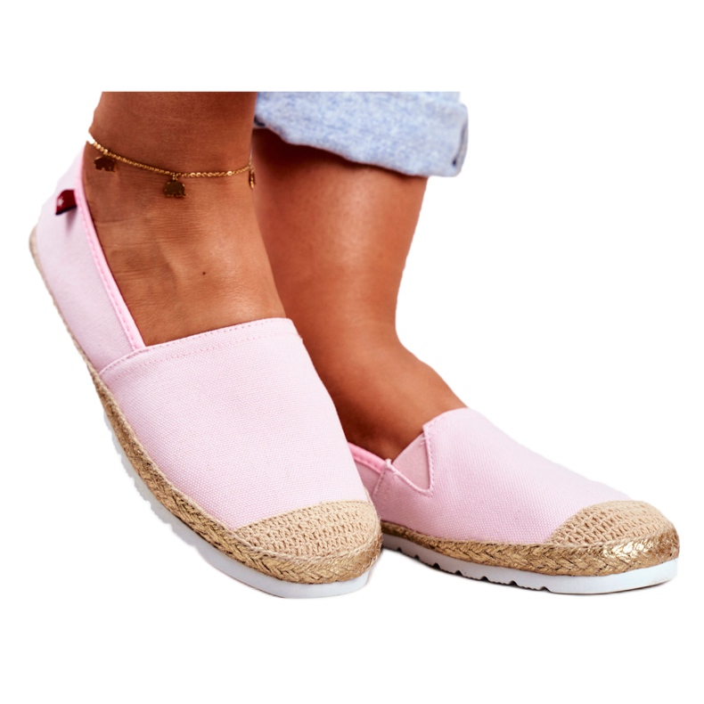 Damen Espadrilles, Geflochtene Sohle Pink Big Star DD274728 beige rosa golden