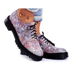 Damen Brogues Oxfords Grau Leder Maciejka 04087-13 mehrfarbig