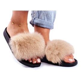 Damen Hausschuhe mit Naturfell Beige Bushido