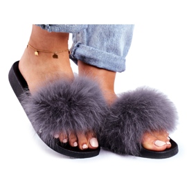 Damen Hausschuhe mit Naturfell Grau Bushido