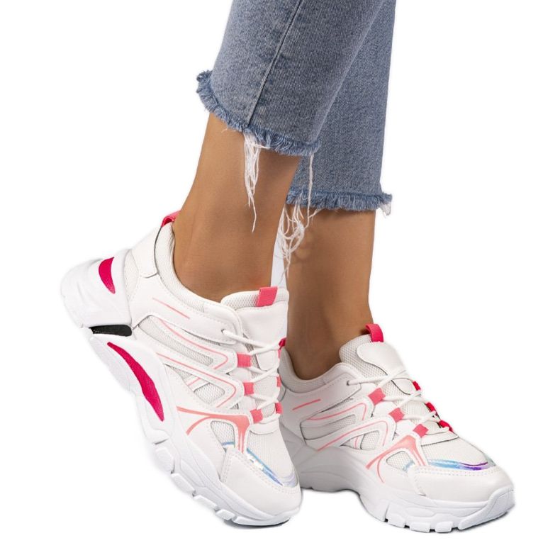 1070 weiße Sport-Sneaker mit rosa Einsätzen