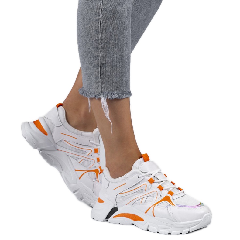 1070 weiße Sport-Sneaker mit rosa Einsätzen orange