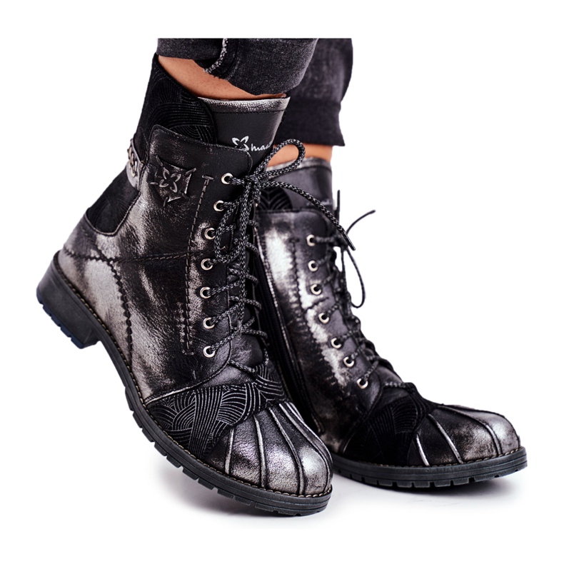 Warme Damen Lederstiefel Maciejka Schwarz 03961-01