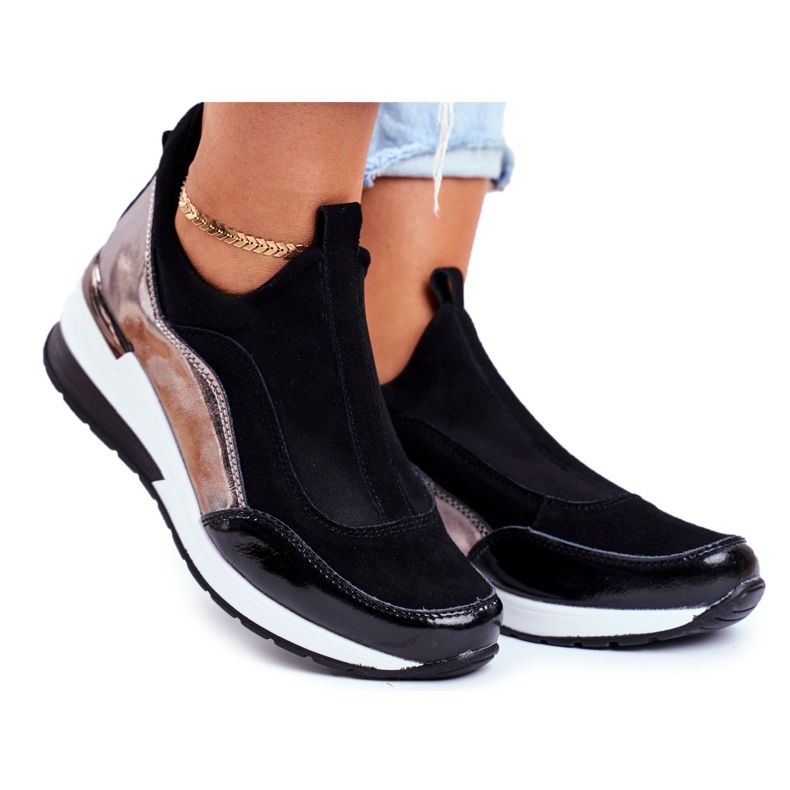 Vinceza Damen Sportschuhe Sneakers Schwarz Leder 21-7780