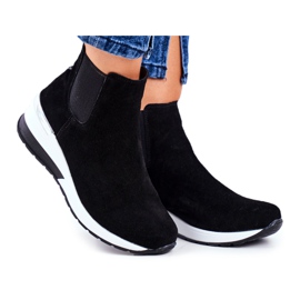 Vinceza Damen Sportschuhe Sneakers Schwarz Leder 21-7781