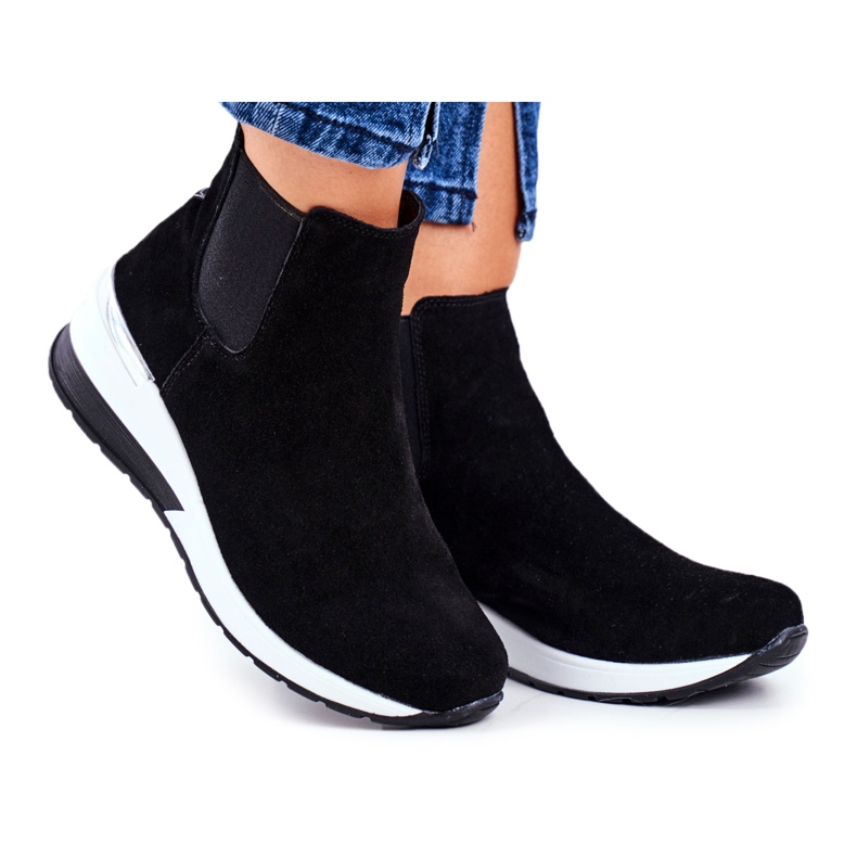 Vinceza Damen Sportschuhe Sneakers Schwarz Leder 21-7781