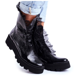 Exquisite Hohe Stiefel für Damen Lackiertes Leder Montegero schwarz