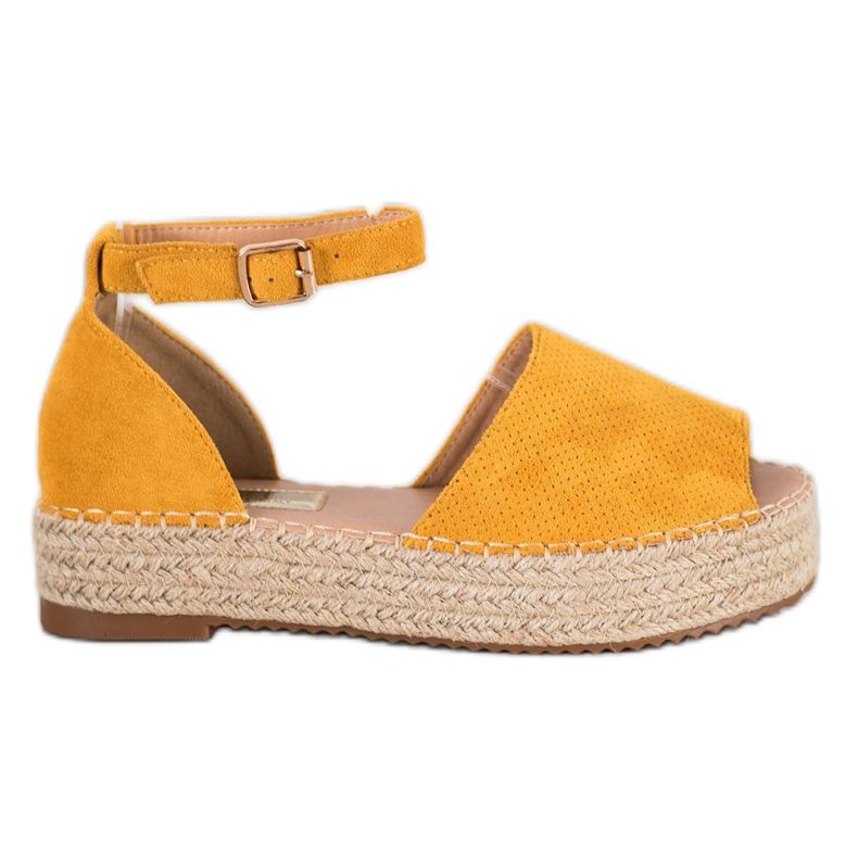 SHELOVET Gelbe Espadrilles mit offener Spitze