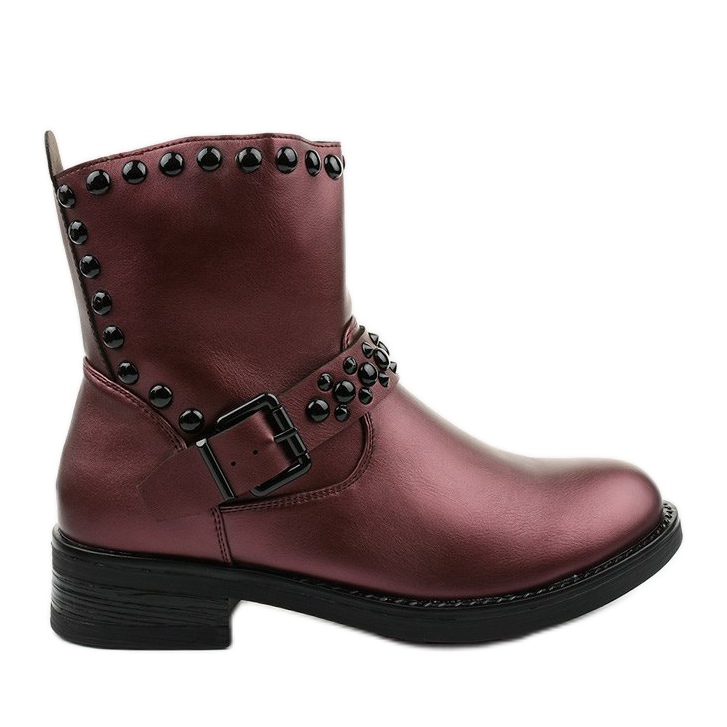 Kastanienbraune Damenstiefel mit Morning litas rot