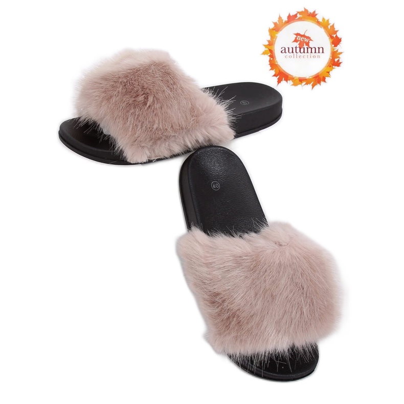 Beige Hausschuhe mit Fell CK107P Beige