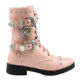 Flache Stiefeletten in Pink mit Feldman-Schnallen rosa