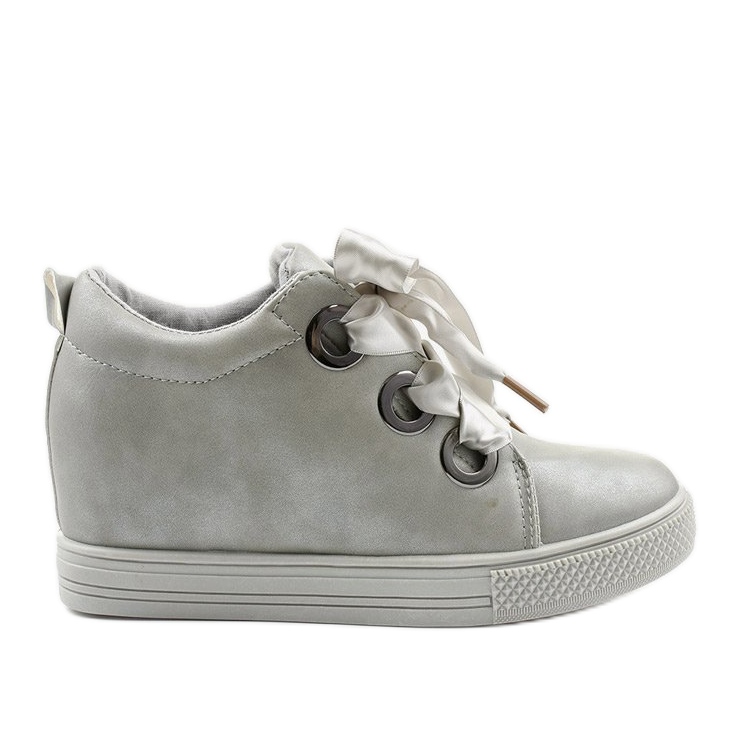 Graue Sneakers auf einem Keilabsatz mit Sherene-Bänder