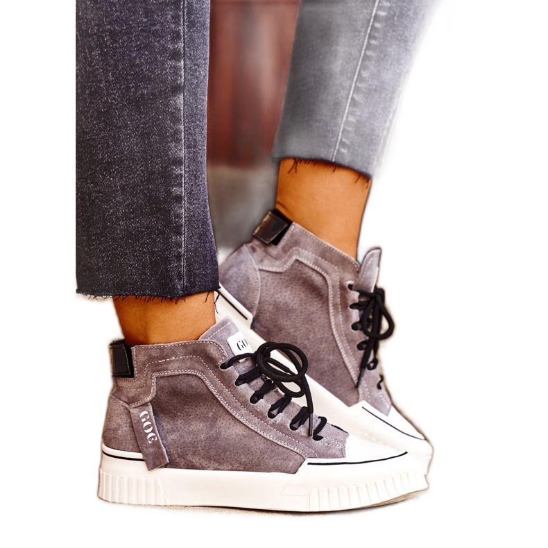 Damen Sport Lederschuhe GOE Grau GG2N3079 braun