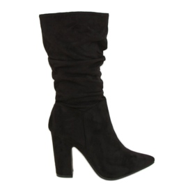 Schwarze High Heels Stiefel D7510 Schwarz