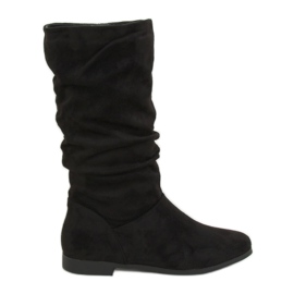 Schwarze Stiefel für Damen flache Absätze J19-92 Schwarz
