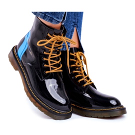 Damen Stiefel Trappers Glany Goe Leder Schwarz GG2N3056