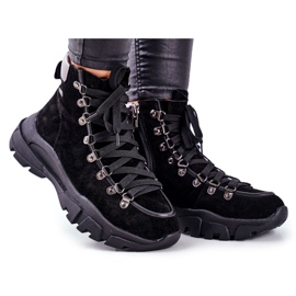 Damen Trekkingschuhe Trapper Leder Wildleder Big Star GG274893 schwarz