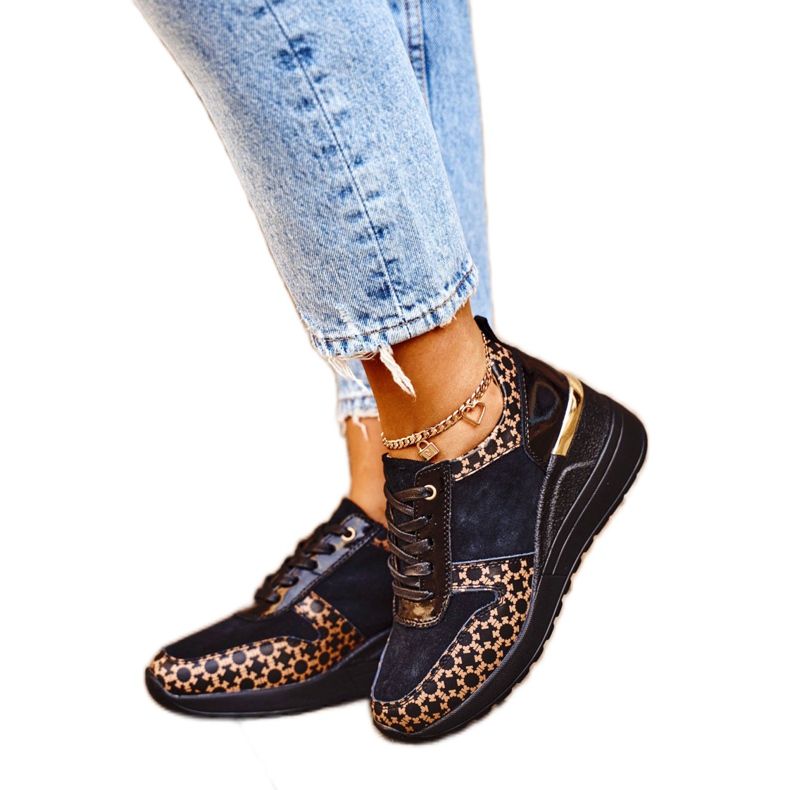 S.Barski Damen Sportschuhe Sneakers Leder Schwarz Metronus beige golden