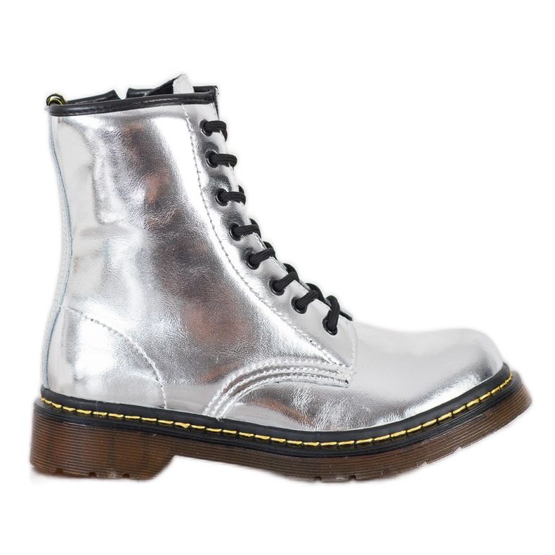 Kampfstiefel aus Leder mit MCKEY-Reißverschluss silber-