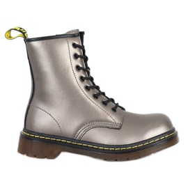 Leder Kampfstiefel Mit MCKEY Reißverschluss silber