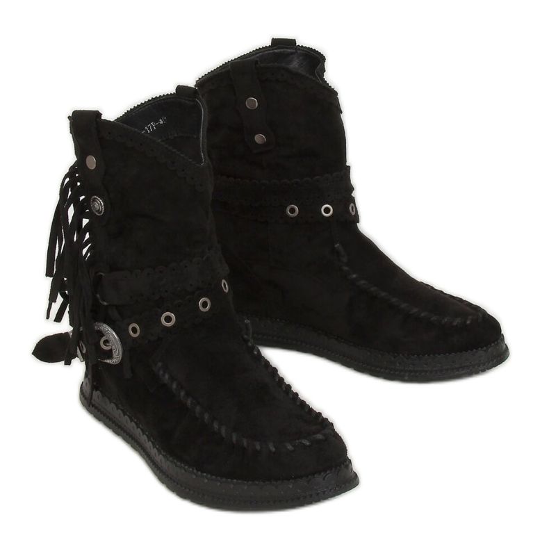 Schwarze Stiefel im Boho-Stil ST-17P Schwarz