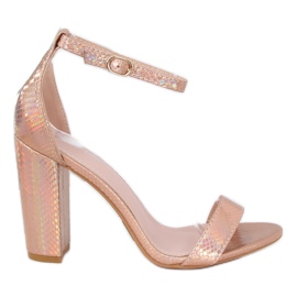 Holographische Sandalen mit hohen Absätzen TU135P Champagne II Qualität rosa