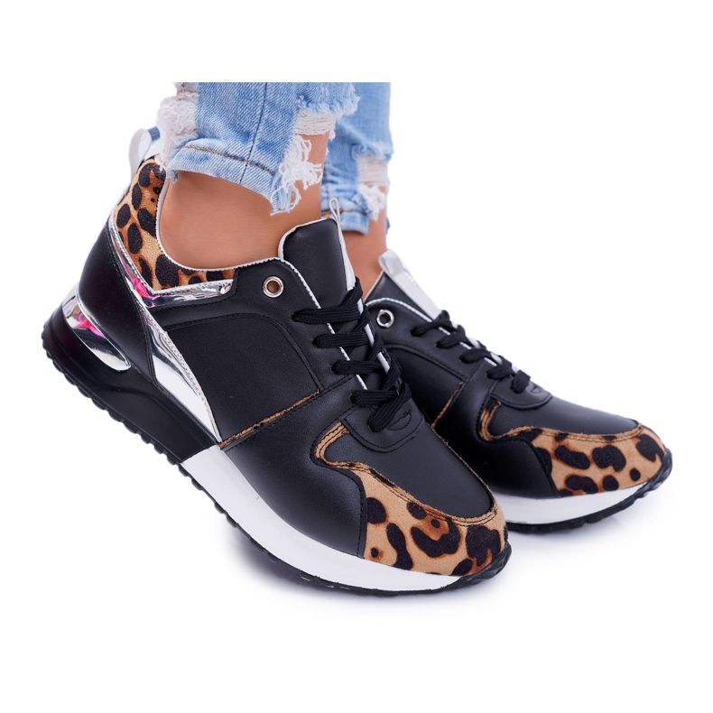 Damen Sportschuhe mit Leopardenmuster Schwarz Fippo mehrfarbig