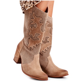 Exquisite Damenstiefeletten mit hohem Absatz Beige Leder Rosemary