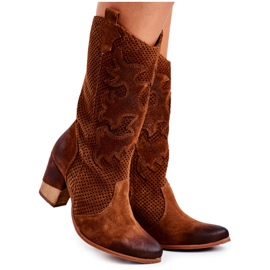 Exquisite Damenstiefel mit Absatz Leder High Cognac Rosmarin braun